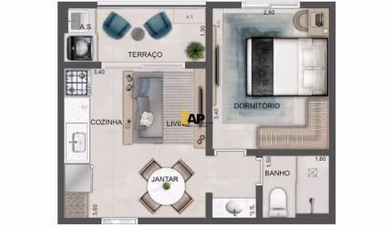 Apartamento à venda em São Paulo-SP, no bairro Instituto de Previdência, com 1 quarto, 1 sala e 35,00 m² de área.