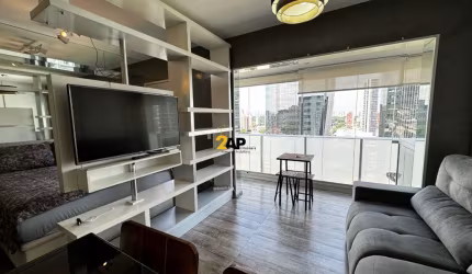 Studio de Luxo em Condomínio Exclusivo em Santo Amaro, São Paulo-SP: 1 Quarto, 1 Sala, 1 Banheiro, 1 Vaga - 33m².