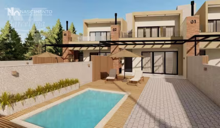 SOBRADO ALTO PADRÃO, COM 3 QUARTOS, SENDO 2 NO PISO TÉRREO, CHURRASQUEIRA, TERRAÇO (COM ESPERA PARA PISCINA). HÁ 450 METROS DA PRAIA.