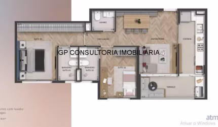 Apartamento à venda no Centro de Indaiatuba-SP: 2 quartos, 1 suíte, 2 salas, 2 banheiros, 2 vagas de garagem, 67m².
