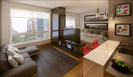 Apartamento 1 dormitório Studio com 1 vaga à venda no bairro Moinhos de Vento em Porto Alegre com infra completa de hotel em frente ao Parcão