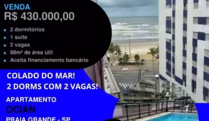 JÁ VIU ESTE? 50 METROS DO MAR APÊ 2 DORMS GRANDE COM VISTA + 2 VAGAS + LAZER POR APENAS...