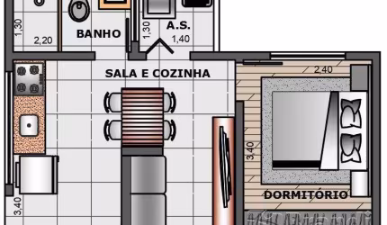 Ótimo apto com 50 mts² de área útil. TÉRREO