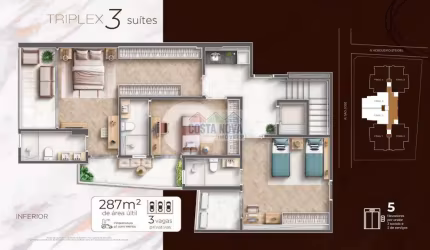 Lançamento á venda, uma excelente cobertura Triplex à 2 quadras da praia no Embaré