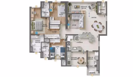 Apartamento à venda em Campinas, Chácara da Barra, com 3 suítes, com 127 m², Mistral Norte Sul