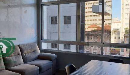Aluga Apartamento Mobiliado em Santos/SP – 1 Dormitório, Frente vista para à Praia do Gonzaga , Garagem