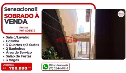 Sobrado com 3 dormitórios à venda, 171 m² por R$ 700.000,00 - Penha - São Paulo/SP