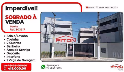 Sobrado com 2 dormitórios à venda, 92 m² por R$ 418.000,00 - Penha - São Paulo/SP