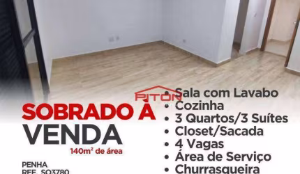 Sobrado com 3 dormitórios à venda, 140 m² por R$ 822.000,00 - Penha - São Paulo/SP
