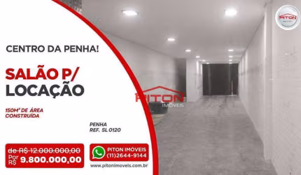 Salão para alugar, 150 m² por R$ 10.176,29/mês - Penha - São Paulo/SP