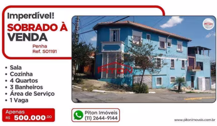 Sobrado com 4 dormitórios à venda, 250 m² por R$ 500.000,00 - Penha - São Paulo/SP
