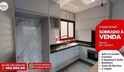Sobrado com 3 dormitórios à venda, 107 m² por R$ 660.000,00 - Penha - São Paulo/SP