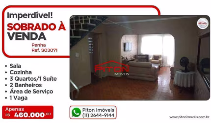 Sobrado com 3 dormitórios à venda, 120 m² por R$ 460.000,00 - Penha - São Paulo/SP