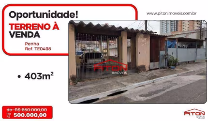 Terreno à venda, 403 m² por R$ 500.000,00 - Penha - São Paulo/SP
