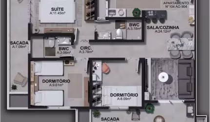 Apartamento para Venda em São José, Jardim Cidade de Florianópolis, 3 dormitórios, 1 suíte, 2 banheiros, 2 vagas