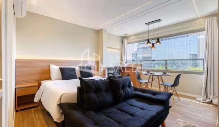 Studio Mobiliado no Itaim Bibi: Apartamento para locação com 1 quarto, 1 suíte e 1 vaga de garagem em São Paulo-SP.