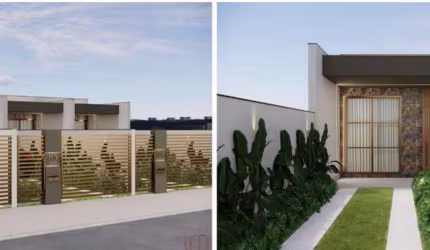 Geminado planta baixa com 3 quartos, possui 73m² e  2 vagas de garagem.