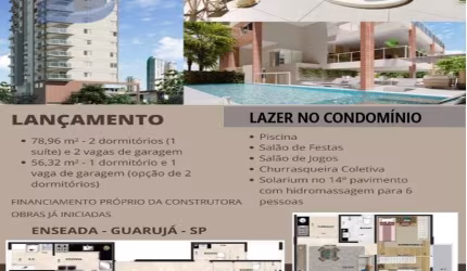 Apartamentos com 1 a 2 quartos, 56,32 a 78,96 m²- Praia da Enseada - Guarujá/SP
