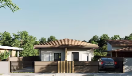 Casa a venda com 2 quartos sendo 1 suíte, 2 banheiros e 2 vagas de garagem.