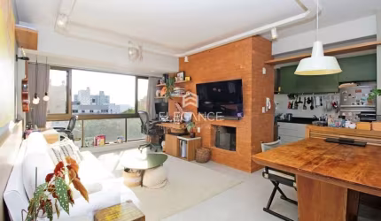 Apartamento para comprar semi-mobiliado com 77 m2, 2 dormitórios suíte lareira, sacada, 2 vagas box garagem Petrópolis Porto Alegre. Elegance Imóveis