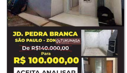 Casa  á venda com79m², 2 dormitórios de R$140.000 por  por R$ 100.000 - Jardim Pedra Branca - São Paulo/SP-ZONA LESTE