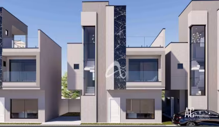 Triplex novo em condomínio à venda, com 03 quartos sendo 1 suíte, terraço com churrasqueira no Bairro Capão Raso, Curitiba/PR.