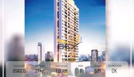 Apartamento com 1 dormitorio sendo suíte e 1 vaga Bairro Km18 em Osasco SP