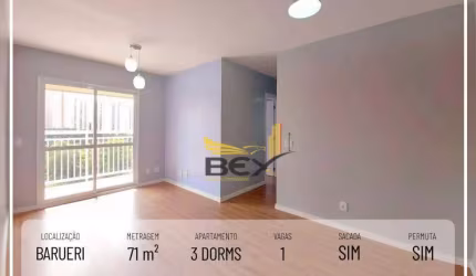 Apartamento com 3 dormitórios sendo 1 suíte 1 vaga 71 m² em Barueri SP