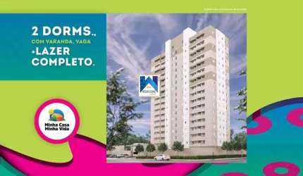 Apartamento 2 dormitorios com varanda, vaga e lazer completo