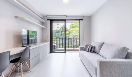 Aluga estúdio alto padrão, mobiliado, 33m², ao lado da FAAP, prédio com lazer, R$4.500