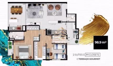 Apartamento com 3 dormitórios sendo 1 suíte com closet, varanda gourmet e 2 vagas  à venda, 98 m² por R$ 913.185 - Centro - Guarulhos/SP