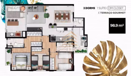 Apartamento com 3 dormitórios sendo 1 suíte com closet, varanda gourmet e 2 vagas à venda, 98 m² por R$ 968.732 - Centro - Guarulhos/SP