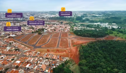 Lançamento loteamento em São Carlos-SP, Residencial Progresso, pronto para construir, lote com 348 m2, infraestrutura completa e área verde integrada