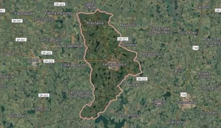 Sitio para venda na região de Fernandopolis-SP com 14,5 alqueires sendo todo em cana arrendada, terra de cultura, plano