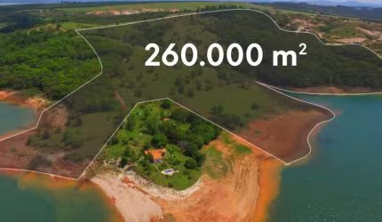 Excelente area para venda em Capitolio-MG na represa de Furnas, com 260.000 m2 e 900 m de margem para represa, ideal para loteamento
