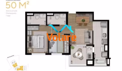 Venda de Apartamento na Vila Osasco, 2 quartos, 1 suíte, 2 salas, 2 banheiros, 1 vaga de garagem, 50m² - Osasco-SP