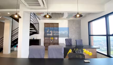Excelente sala comercial em área nobre no Aquarius mobiliada. Vista linda e andar alto.