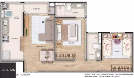 Apartamento para Venda - 56.77m², 2 dormitórios, sendo 1 suites, 1 vaga - Camaqu