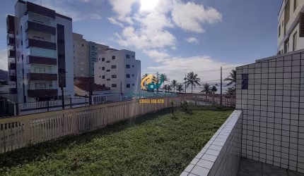 Apartamento Kitnet em Mongaguá, bairro Vila Anhanguera, sacada com vista para o mar, garagem coletiva.