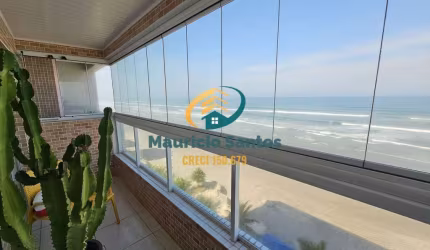 Apartamento em Mongaguá, bairro Jardim Marina, mobiliado, 2 dormitórios sendo 1 suíte, sacada gourmet com vista permanente para o mar,  Residencial com lazer frente ao mar