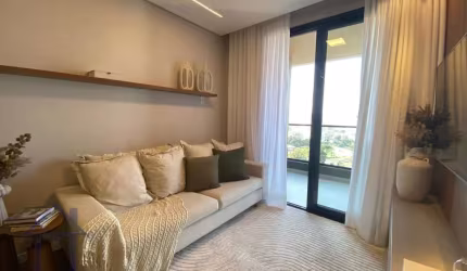 Apartamento novo, lindamente decorado. Área privativa de 83,58 m², sendo uma suíte e mais dois dormitórios. Churrasqueira na sacada e duas vagas.