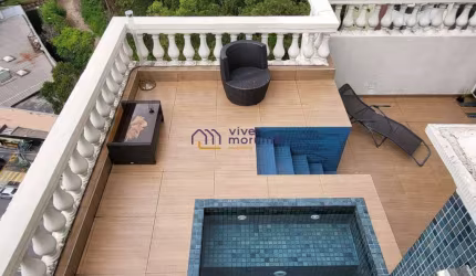 Cobertura assobradada duplex, 3 dorms  (1 ste), 3 vgs, 3 salas, com piscina, sauna e churrasqueira