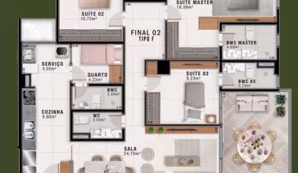 ibeda - Apartamento no Capim Macio Essence Residencial, 3 suites + dependencia