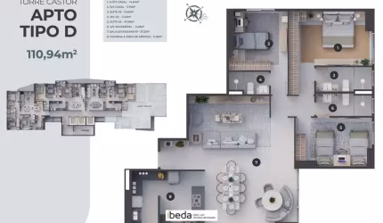 ibeda - Gemini Apartamento em Lagoa Nova. Sala, cozinha, 2 suítes + 1 semi 110m2