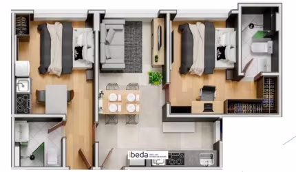 ibeda - Apartamento Living Tirol Sala, cozinha, wc, quarto + suite e cozinha 55m