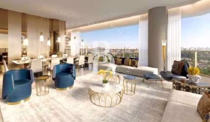 Apartamento impecável com living imponente e vista 180°, localizado em Moema.