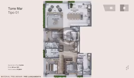 3 suítes 2 vagas 175,60m² privativos!