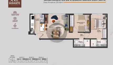 Apartamento 2 dormitórios 1 vaga Coqueiros