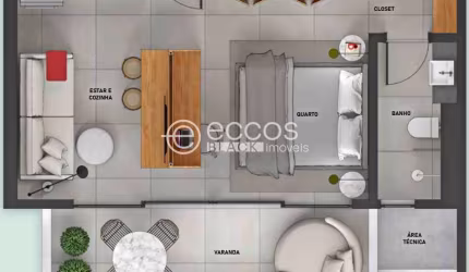 Apartamento à venda, 1 quarto, 1 vaga, Gávea - Uberlândia/MG