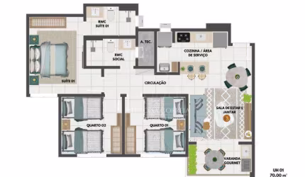 Apartamento com 3 dormitórios à venda, 70 m² por R$ 424.000,00 - Nova Parnamirim - Parnamirim/RN